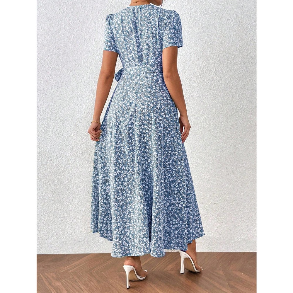 🌟 Frenchy Ditsy Floral Print Knot Side Wrap Dress - Picture 7 of 11